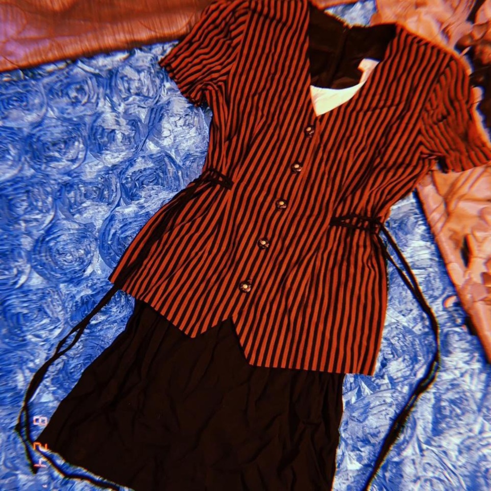 Vintage Whimsy-Goth Striped and Buttoned Layer Dress
